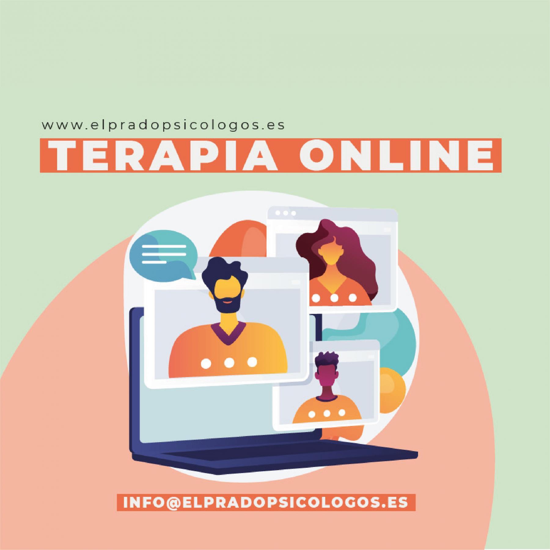 Ilustraci&oacute;n de terapia online con psic&oacute;logo online por videollamada en El Prado Psic&oacute;logos
