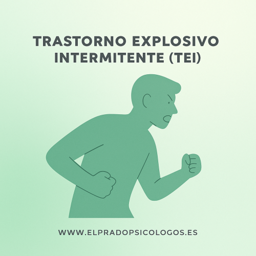 Ilustración minimalista en tonos verdes de una silueta en estado de trastorno explosivo intermitente sobre fondo degradado.”